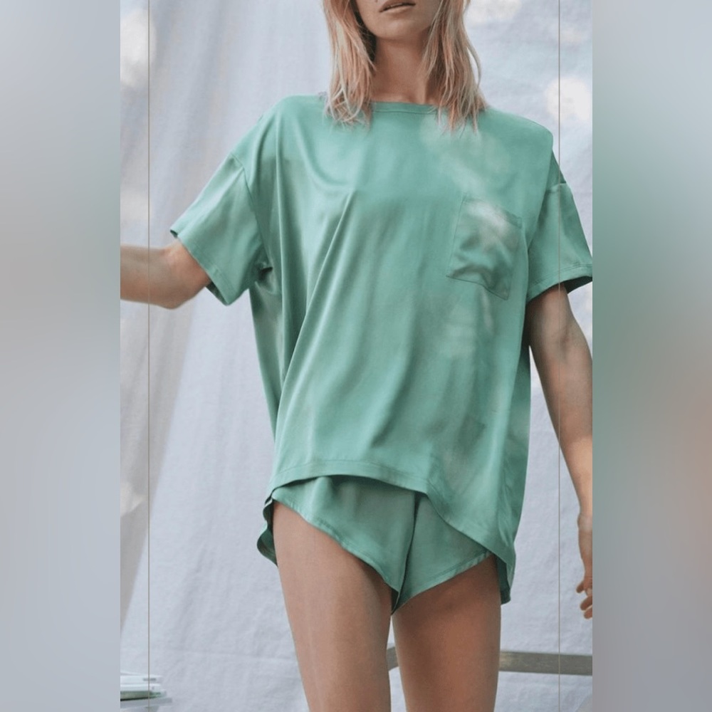 lunya Mint Green Silk Short Sleeve Pajama Set